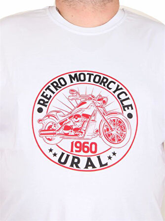Starbattal Erkek Büyük Beden Sıfır Yaka Tişört Motorcycle 25171 BEYAZ