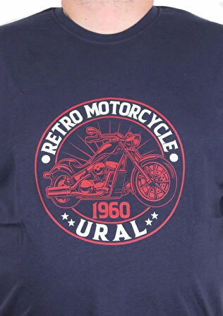 Starbattal Erkek Büyük Beden Sıfır Yaka Tişört Motorcycle 25171 LACIVERT