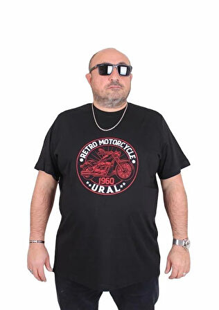 Starbattal Erkek Büyük Beden Sıfır Yaka Tişört Motorcycle 25171 SIYAH