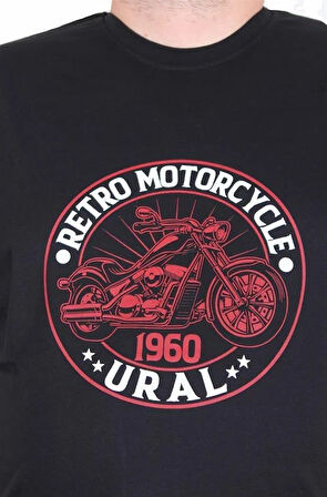 Starbattal Erkek Büyük Beden Sıfır Yaka Tişört Motorcycle 25171 SIYAH