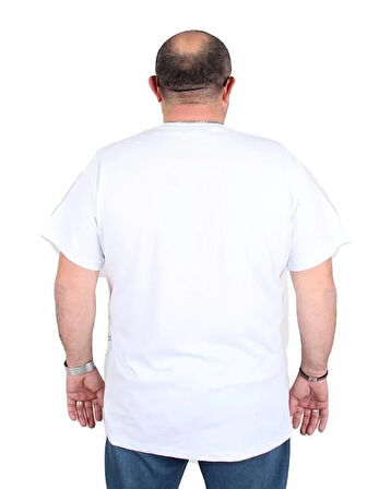 Starbattal Erkek Büyük Beden Sıfır Yaka Tişört No Control 25172 BEYAZ