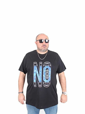 Starbattal Erkek Büyük Beden Sıfır Yaka Tişört No Control 25172 SIYAH