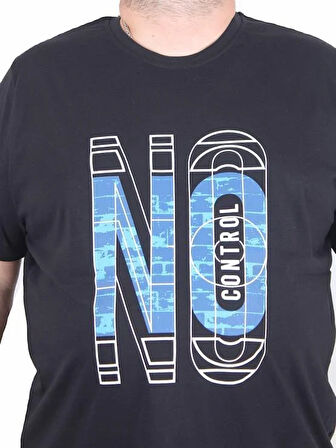 Starbattal Erkek Büyük Beden Sıfır Yaka Tişört No Control 25172 SIYAH