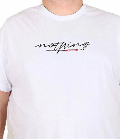 Starbattal Erkek Büyük Beden Sıfır Yaka Tişört Nothing 25173 BEYAZ