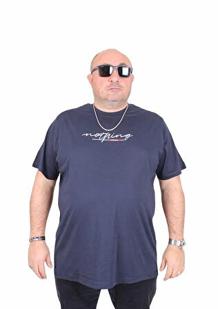 Starbattal Erkek Büyük Beden Sıfır Yaka Tişört Nothing 25173 LACIVERT