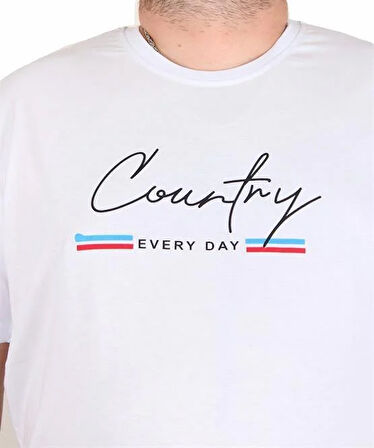 Starbattal Erkek Büyük Beden Sıfır Yaka Tişört Country 25174 BEYAZ