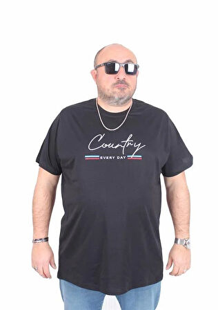 Starbattal Erkek Büyük Beden Sıfır Yaka Tişört Country 25174 SIYAH