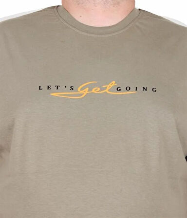 Starbattal Erkek Büyük Beden Sıfır Yaka Tişört Lets Get Going 25175 HAKI