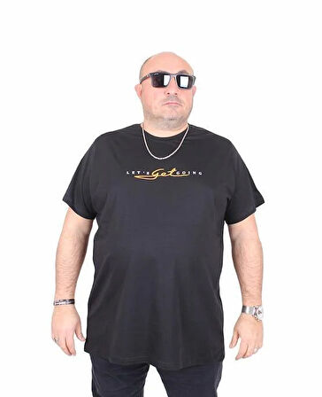 Starbattal Erkek Büyük Beden Sıfır Yaka Tişört Lets Get Going 25175 SIYAH