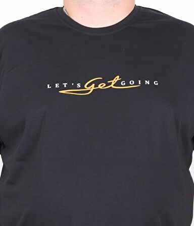 Starbattal Erkek Büyük Beden Sıfır Yaka Tişört Lets Get Going 25175 SIYAH