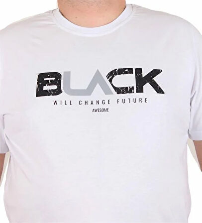Starbattal Erkek Büyük Beden Sıfır Yaka Tişört Black 25176 BEYAZ