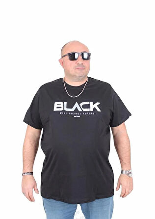 Starbattal Erkek Büyük Beden Sıfır Yaka Tişört Black 25176 SIYAH