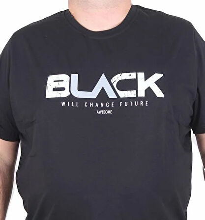 Starbattal Erkek Büyük Beden Sıfır Yaka Tişört Black 25176 SIYAH