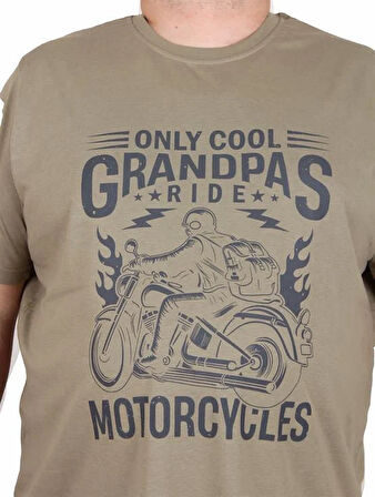 Starbattal Erkek Büyük Beden Sıfır Yaka Tişört Only Cool 25177 HAKI