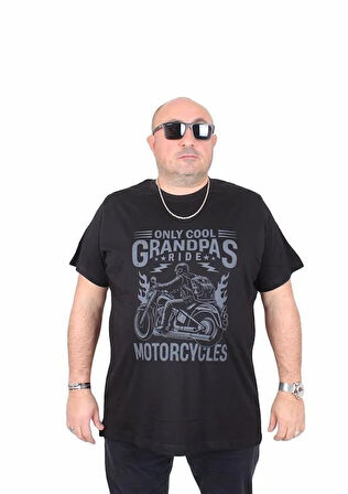 Starbattal Erkek Büyük Beden Sıfır Yaka Tişört Only Cool 25177 SIYAH