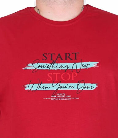 Starbattal Erkek Büyük Beden Sıfır Yaka Tişört Start Stop 25178 BORDO