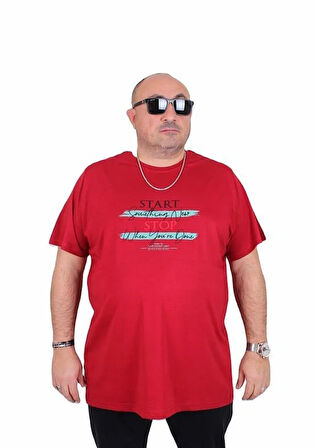 Starbattal Erkek Büyük Beden Sıfır Yaka Tişört Start Stop 25178 BORDO