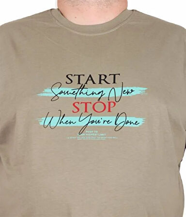 Starbattal Erkek Büyük Beden Sıfır Yaka Tişört Start Stop 25178 HAKI