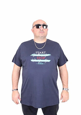 Starbattal Erkek Büyük Beden Sıfır Yaka Tişört Start Stop 25178 LACIVERT