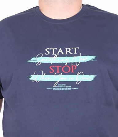 Starbattal Erkek Büyük Beden Sıfır Yaka Tişört Start Stop 25178 LACIVERT