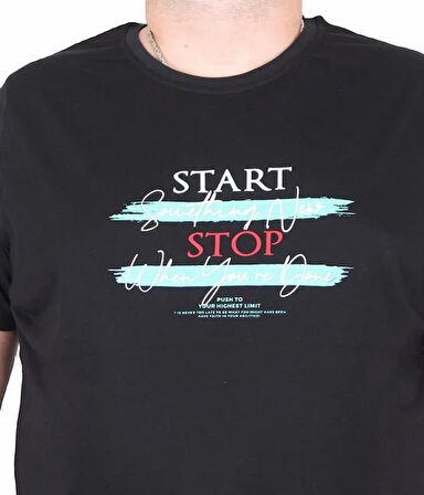 Starbattal Erkek Büyük Beden Sıfır Yaka Tişört Start Stop 25178 SIYAH