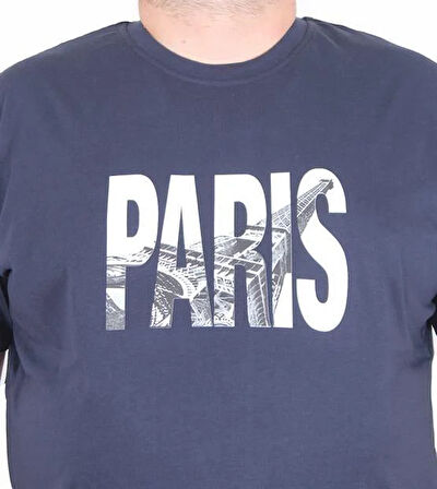 Starbattal Erkek Büyük Beden Sıfır Yaka Tişört Paris 25179 LACIVERT