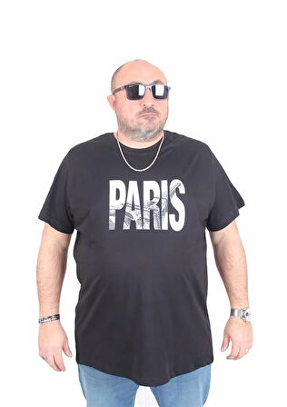 Starbattal Erkek Büyük Beden Sıfır Yaka Tişört Paris 25179 SIYAH