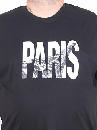 Starbattal Erkek Büyük Beden Sıfır Yaka Tişört Paris 25179 SIYAH