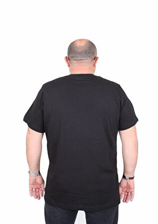 Starbattal Erkek Büyük Beden Sıfır Yaka Tişört Paris 25179 SIYAH