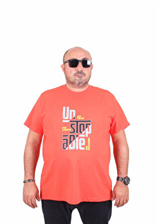 Starbattal Erkek Büyük Beden Sıfır Yaka Tişört Un Stop Able 25181 Nar Çiçeği