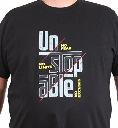 Starbattal Erkek Büyük Beden Sıfır Yaka Tişört Un Stop Able 25181 SIYAH