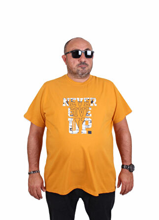 Starbattal Erkek Büyük Beden Sıfır Yaka Tişört Never Give Up 25182 HARDAL