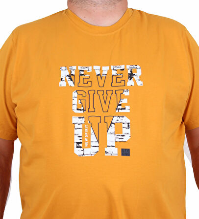 Starbattal Erkek Büyük Beden Sıfır Yaka Tişört Never Give Up 25182 HARDAL