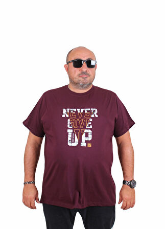 Starbattal Erkek Büyük Beden Sıfır Yaka Tişört Never Give Up 25182 MURDUM