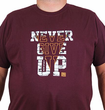 Starbattal Erkek Büyük Beden Sıfır Yaka Tişört Never Give Up 25182 MURDUM