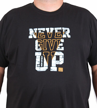 Starbattal Erkek Büyük Beden Sıfır Yaka Tişört Never Give Up 25182 SIYAH