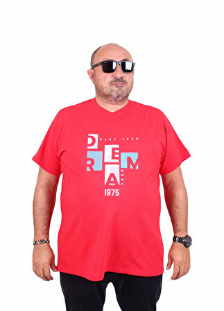 Starbattal Erkek Büyük Beden Sıfır Yaka Tişört Dream 25183 KIRMIZI
