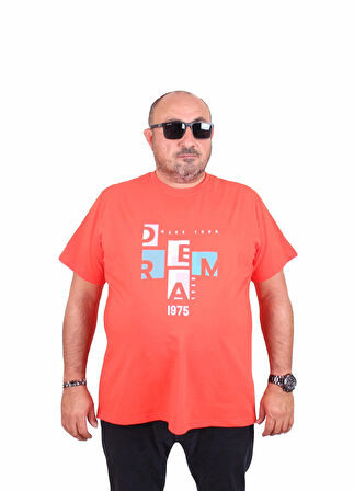 Starbattal Erkek Büyük Beden Sıfır Yaka Tişört Dream 25183 Nar Çiçeği