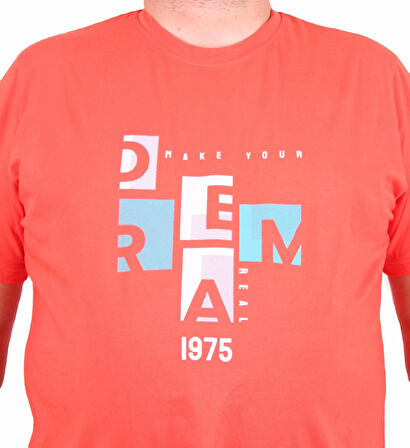 Starbattal Erkek Büyük Beden Sıfır Yaka Tişört Dream 25183 Nar Çiçeği