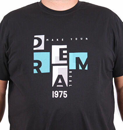 Starbattal Erkek Büyük Beden Sıfır Yaka Tişört Dream 25183 SIYAH