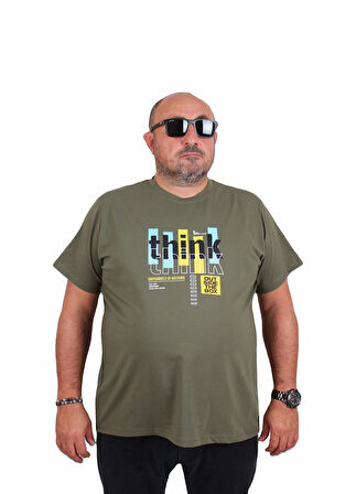 Starbattal Erkek Büyük Beden Sıfır Yaka Tişört Think 25184 HAKI