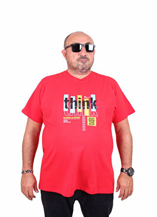 Starbattal Erkek Büyük Beden Sıfır Yaka Tişört Think 25184 KIRMIZI