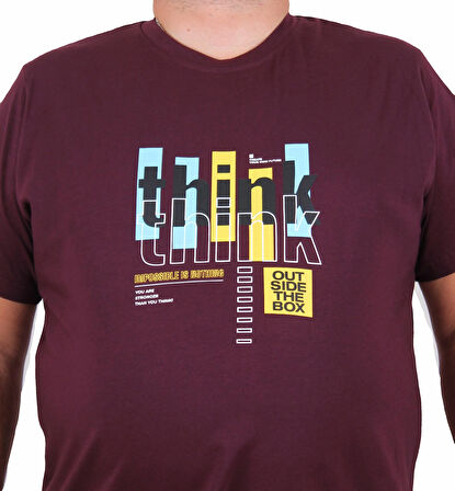 Starbattal Erkek Büyük Beden Sıfır Yaka Tişört Think 25184 MURDUM