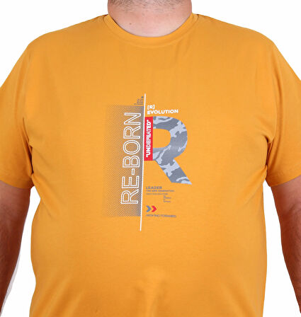 Starbattal Erkek Büyük Beden Sıfır Yaka Tişört Re-Born 25185 HARDAL