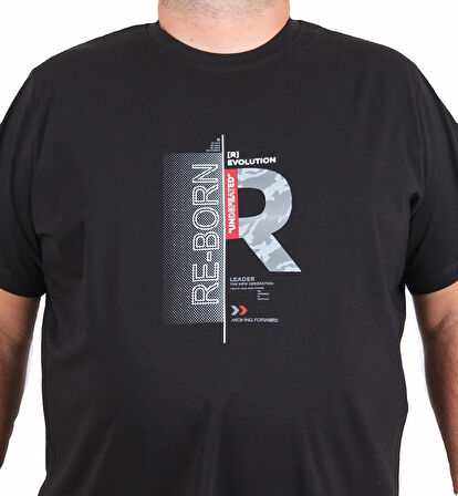 Starbattal Erkek Büyük Beden Sıfır Yaka Tişört Re-Born 25185 SIYAH