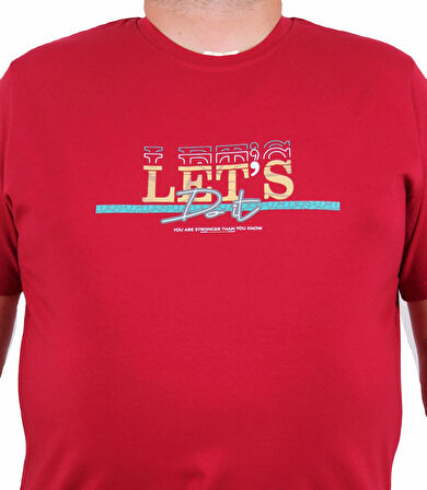 Starbattal Erkek Büyük Beden Sıfır Yaka Tişört Let's Do It 25186 BORDO