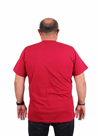 Starbattal Erkek Büyük Beden Sıfır Yaka Tişört Let's Do It 25186 BORDO