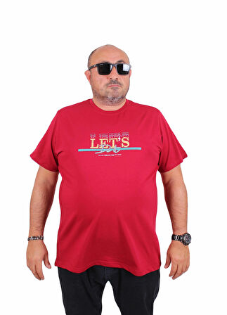 Starbattal Erkek Büyük Beden Sıfır Yaka Tişört Let's Do It 25186 BORDO