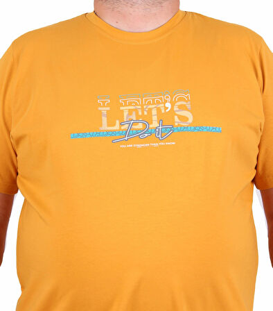 Starbattal Erkek Büyük Beden Sıfır Yaka Tişört Let's Do It 25186 HARDAL