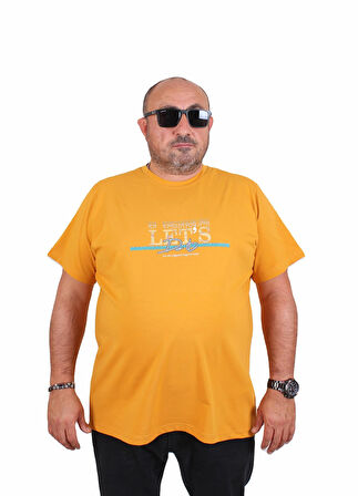 Starbattal Erkek Büyük Beden Sıfır Yaka Tişört Let's Do It 25186 HARDAL